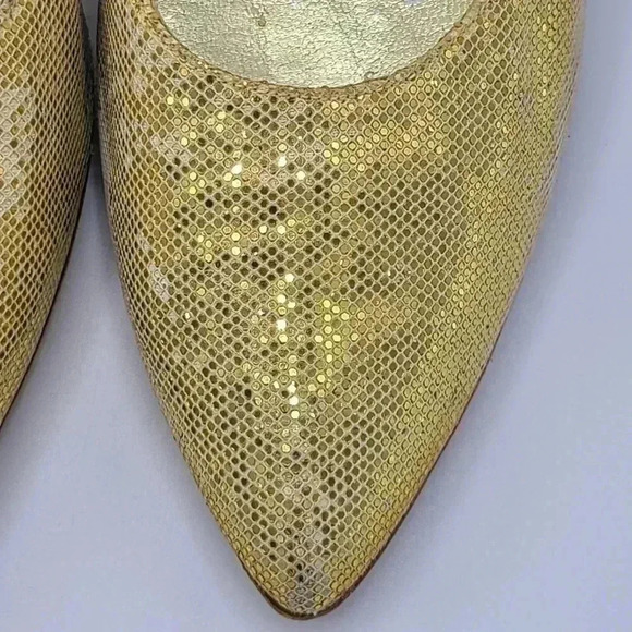 Vintage Stuart Weitzman Martinique Gold Glitter Pointed Toe Stiletto Heels 7.5 - Picture 7 of 16